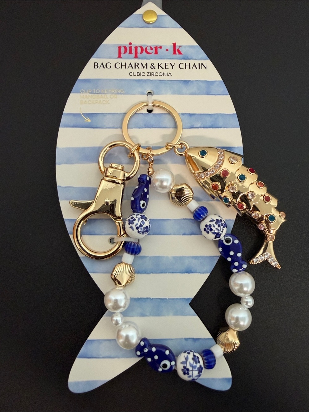 Piper K | Ceramic Cubic Zirconia Fish (Moves) Bag Charm 🐟